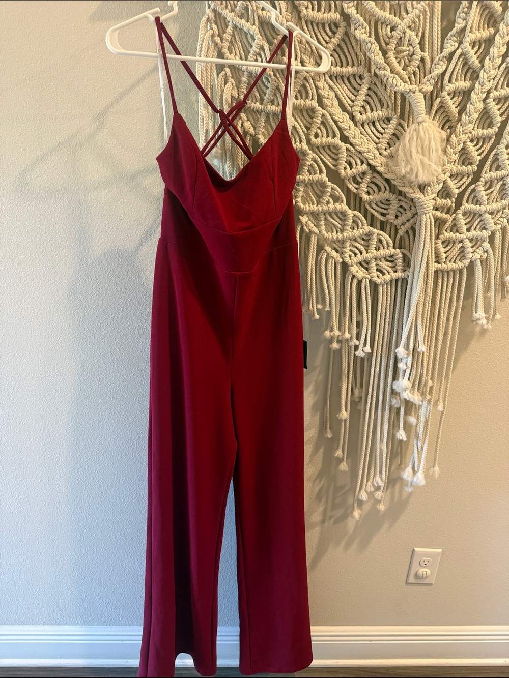 Lulu's Burgundy Strappy Wide-Leg Jumpsuit